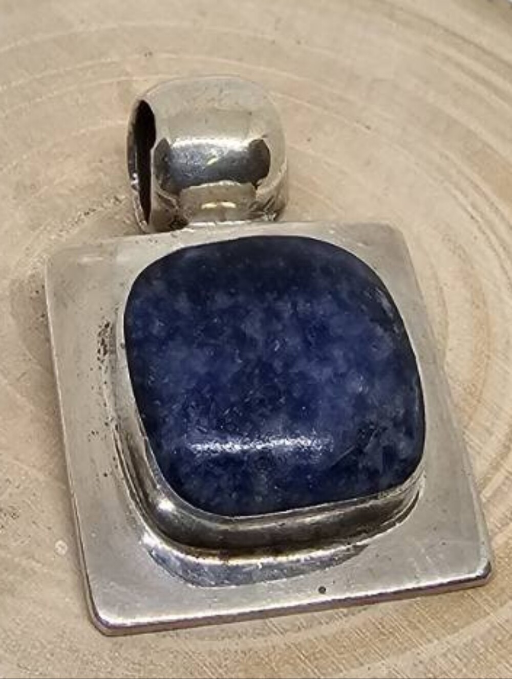 Sterling Silver 9.25  VINTAGE Authentic  Blue Sodalite Square Pendant - Picture 3 of 3